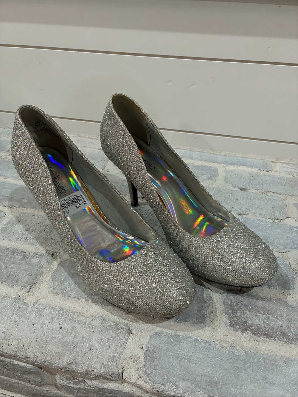 Hot Tomato Silver Glitter High Heel Pumps